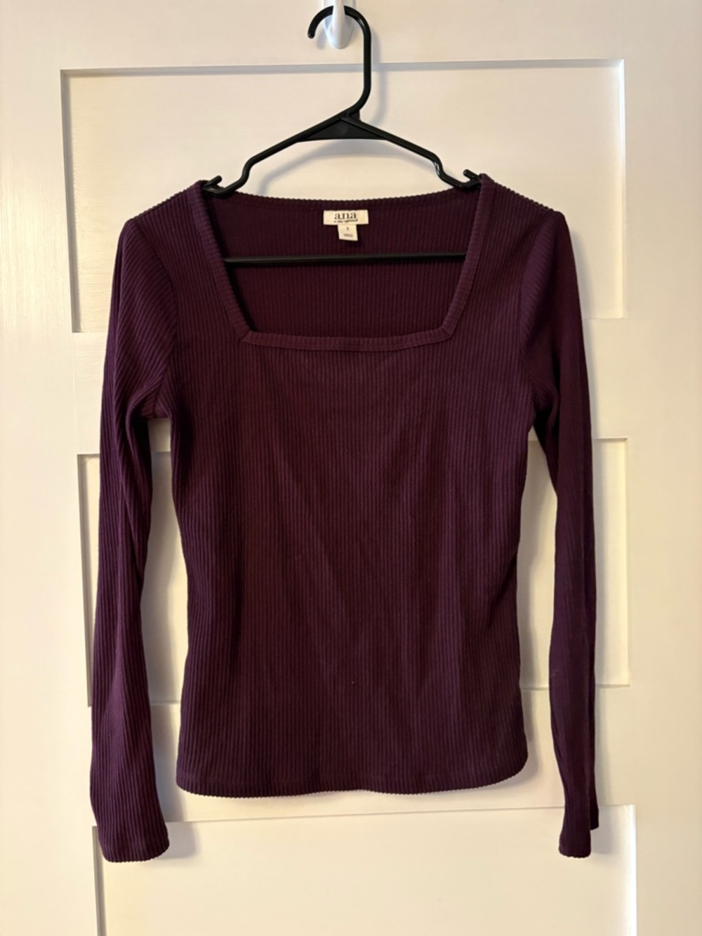 a.n.a Ribbed Square-Neck Long Sleeve Top - Plum